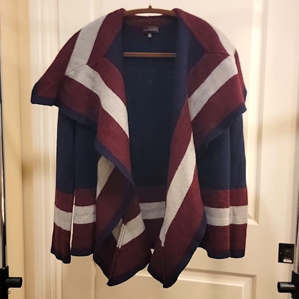 The Limited Navy Blue, Burgundy and Gray Draped Wool Cardigan Medium M